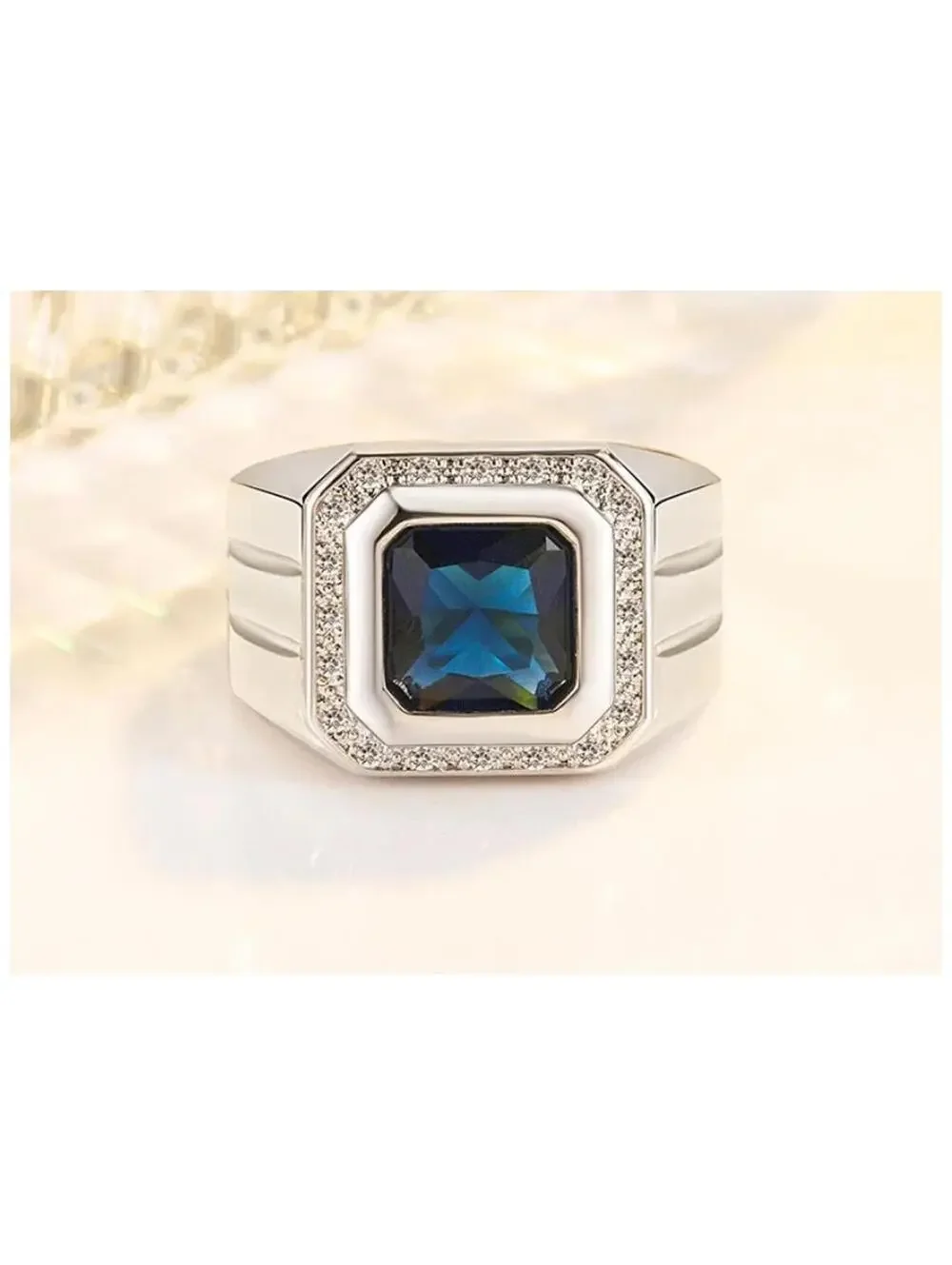 Blue square halo - Ring - Silver - CZs - Size 9